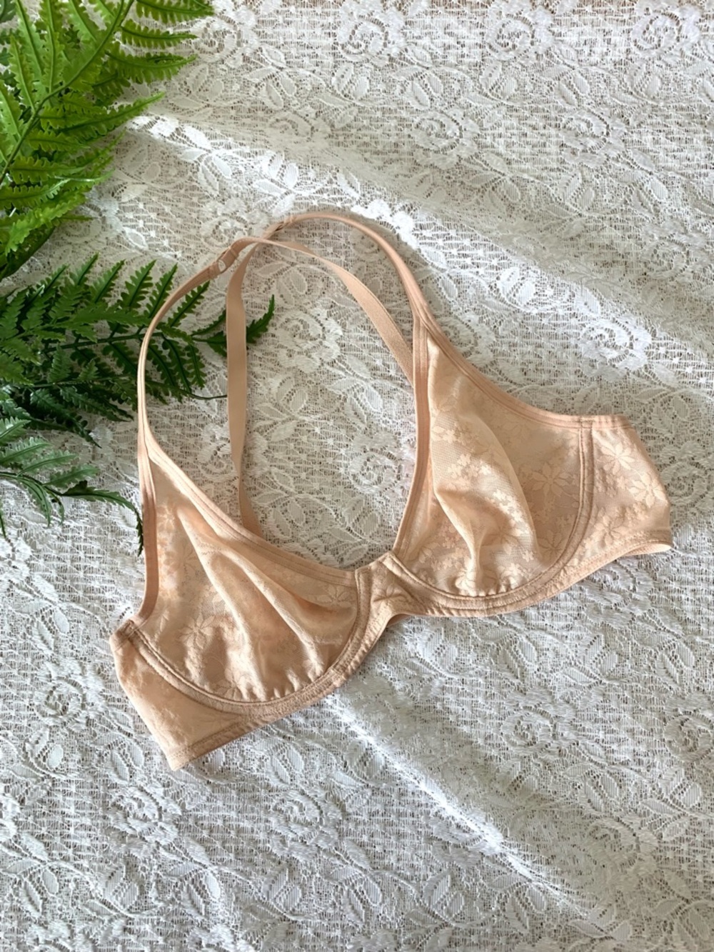 Gap Body Bare Natural Plunge Lace Whispy Pink Bra 36B 💫